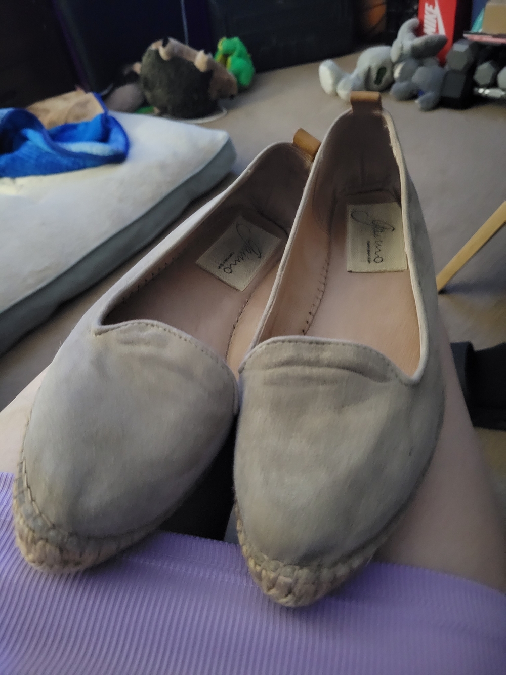 Neutral Suede Espadrille Flats in Light Gray